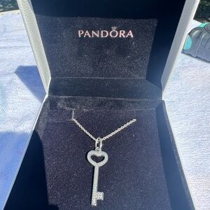 Pandora Silver Heart Key Pendant Necklace